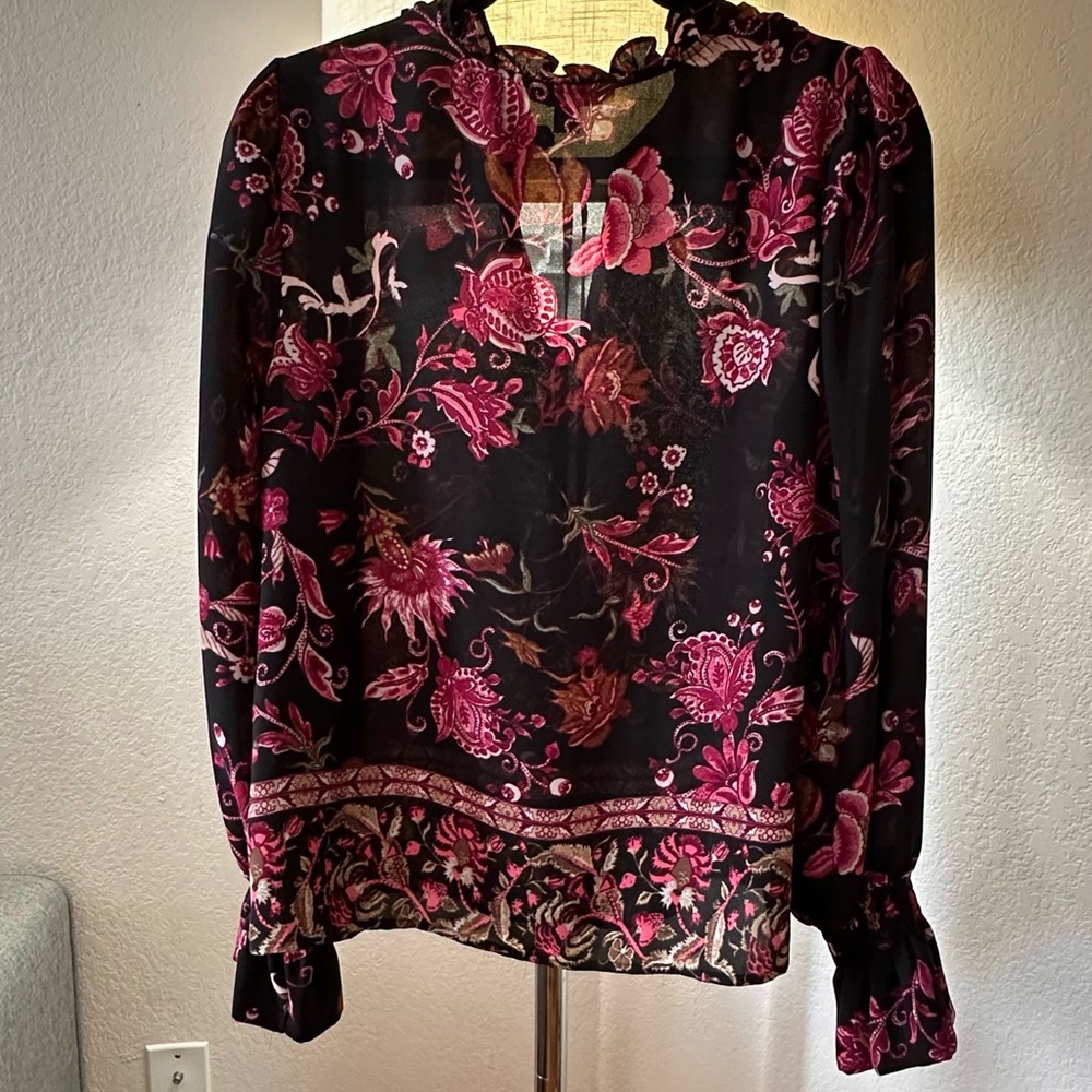 INC International Concepts Black and Pink Floral Blouse